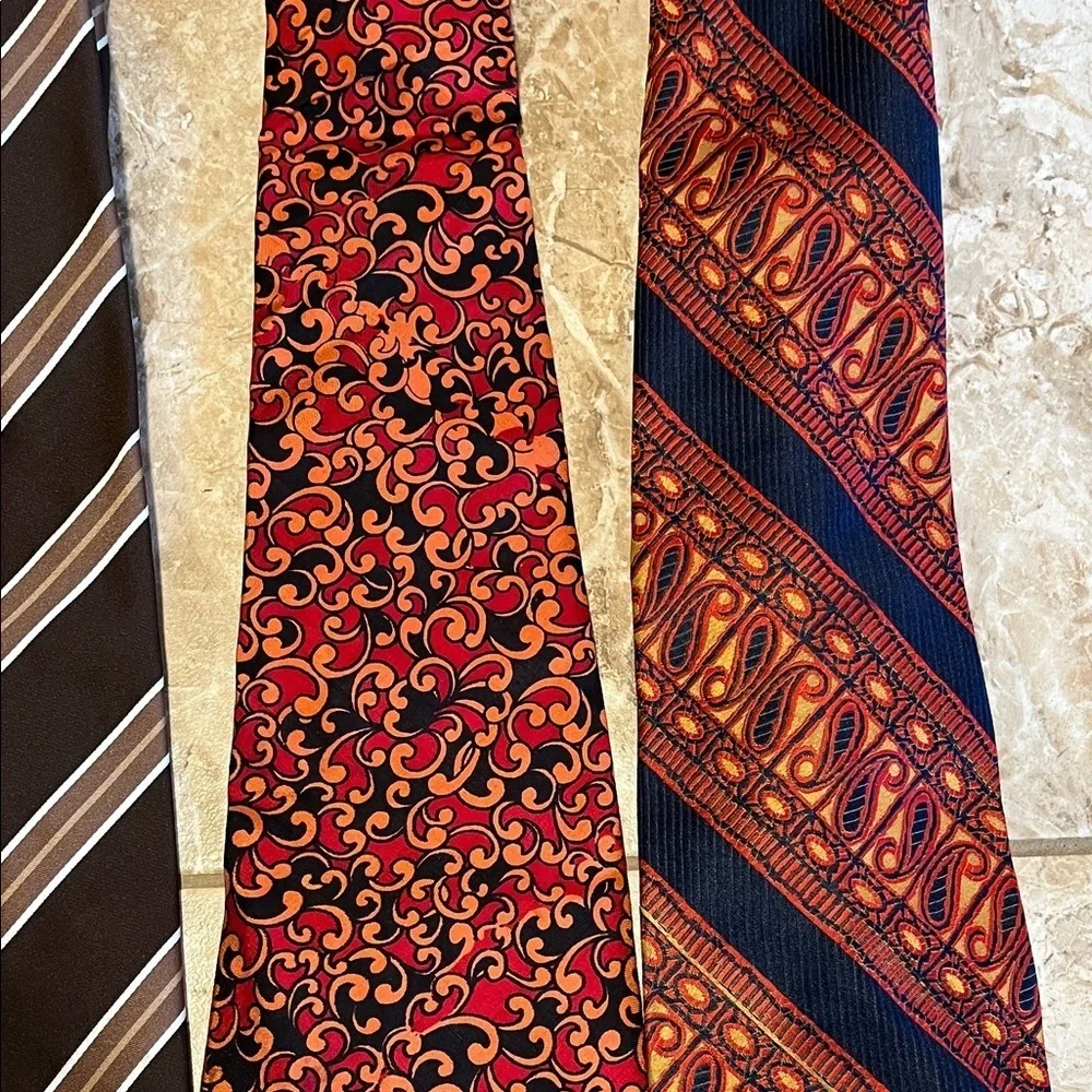 Vintage 70s Men's Tie Collection - Brown, Blue, Orange, Red Colorways - Set of 4